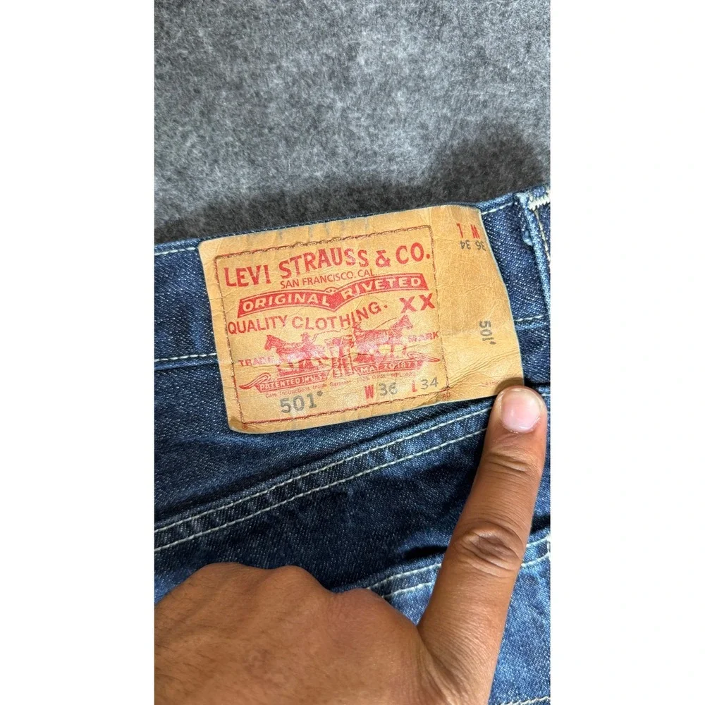 Levis‎ 501 Original Straight Leg Dark Wash Indigo Denim Button Fly Jeans 36x34